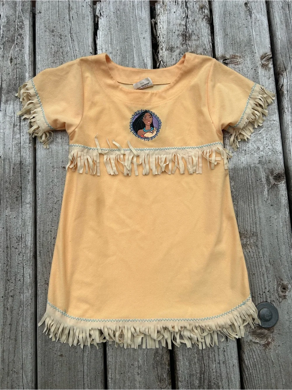 Vintage Disney Pocahontas Dress 90s Fringe Shirt Girls Size 5/6 Costume PJs